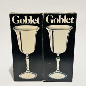 (2) Vintage Leonard Silver Mfg Wine Goblets No. 816 Silver Plate New In Box 1979